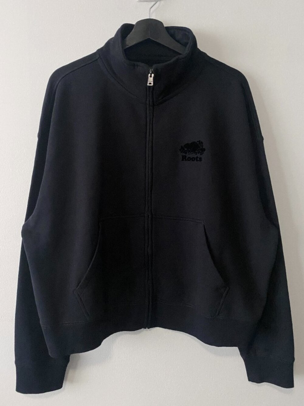 NWT Roots Black Organic Cooper Track Full Zip Jacket Women's Size Large
